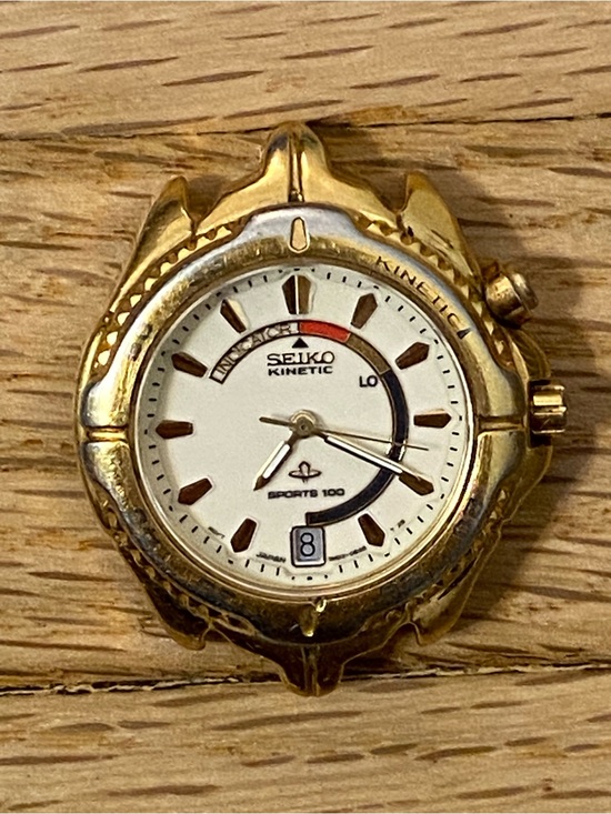 Seiko Gold-Tone Kinetic Sports 100 Watch with White Dial